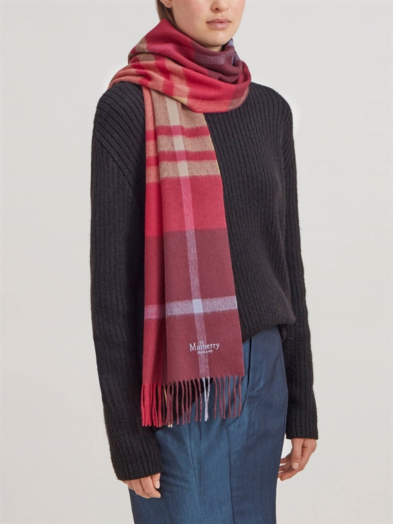 Mulberry Small Check Merino Wool Scarf Black Cherry-Dark Gold